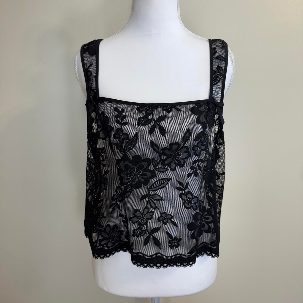 Aerie Sheer Lace Dark Floral Tank Top Womens XL Whimsigoth Dark Romantic Witchy